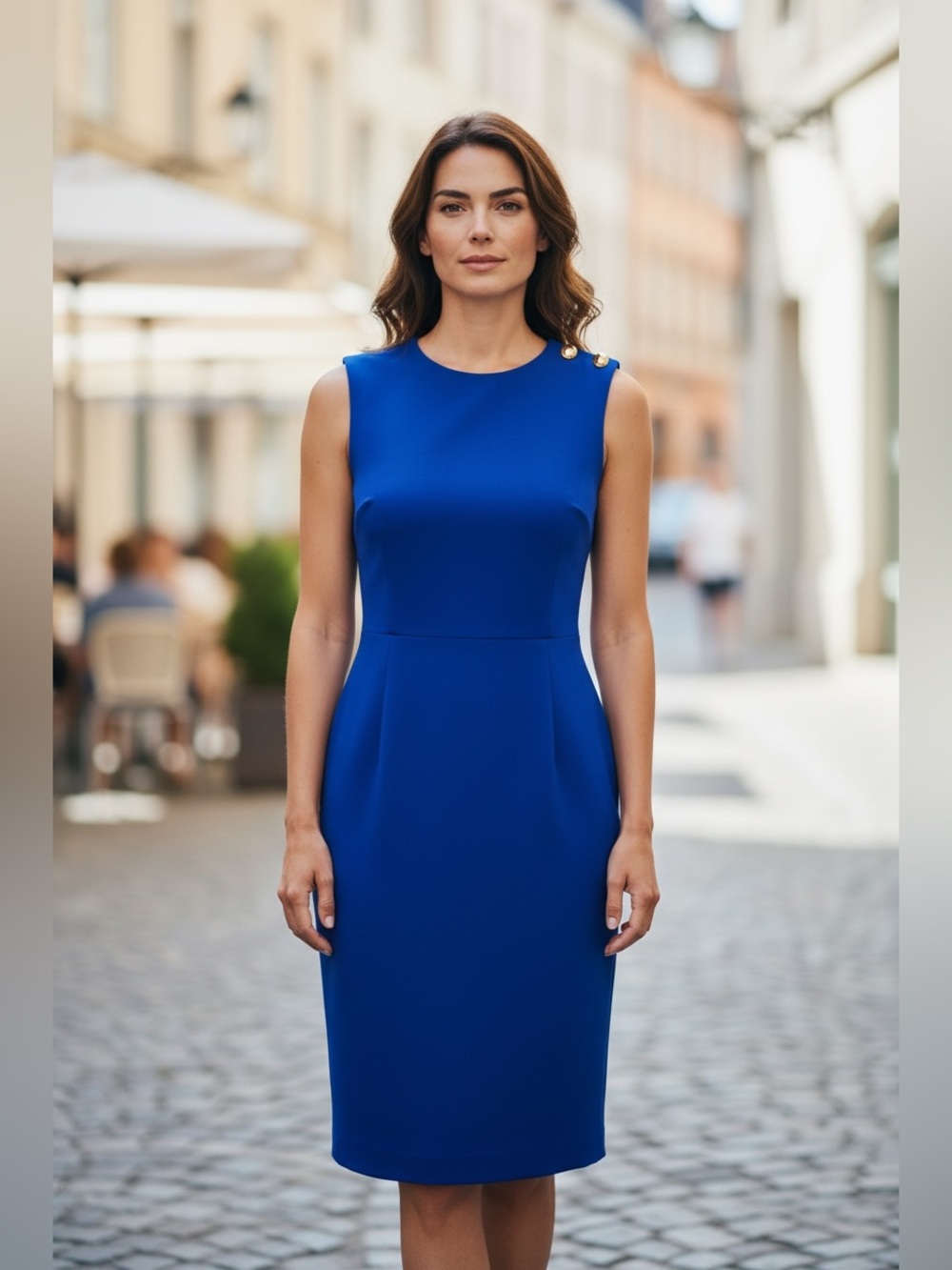 Calvin Klein Gold Botton and Zipper Blue Midi Dress